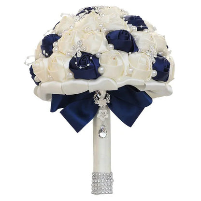21CM Silk Rose Pearl Rhinestone New Style Bridal Bouquet Wedding Supplies Diamond Brooch Bouquet Bridesmaid Holding Flowers