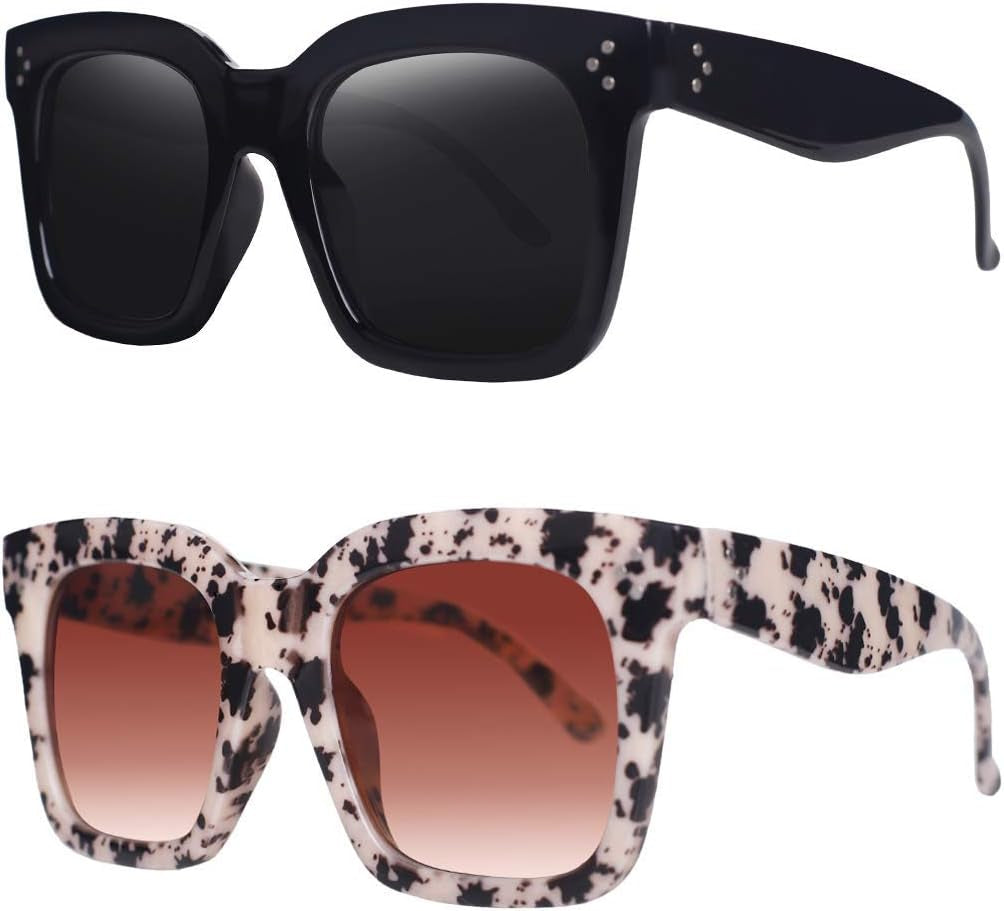 Vintage Women Oversized Sunglasses Designer Luxury Square Sun Glasses UV400 Protection Flat Lens