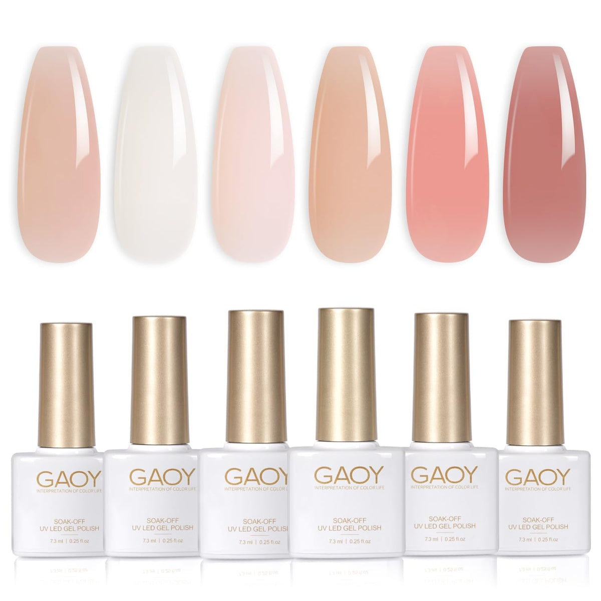 Nude Brown Fall Gel Nail Polish Set, 6 Colors White Beige Dark Tan Taupe Soak Off Gel Polish Kit for Salon and Nail Art DIY at Home