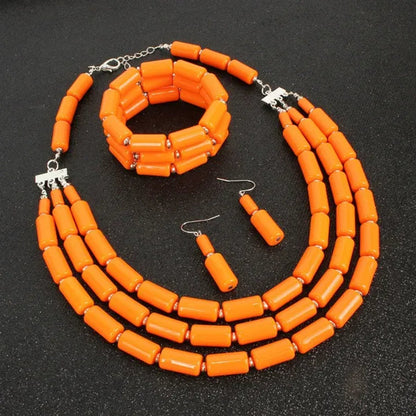 Fashion Nigerian Wedding Indian Jewelry Sets Beads Necklace Earring Bracelet Sets Statement Collar African Beads Jewelry Set