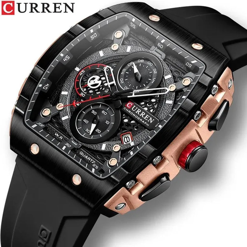 CURREN Mens Watch COOL Large Men's Classical Luxury Sports Design Watches Rubber Strap Waterproof Chronograph Date Quartz Relogios Masculino 8442