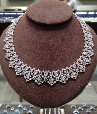 Handmade 37.65 Carat Rose Cut Diamond 18k White Gold Mesh Necklace