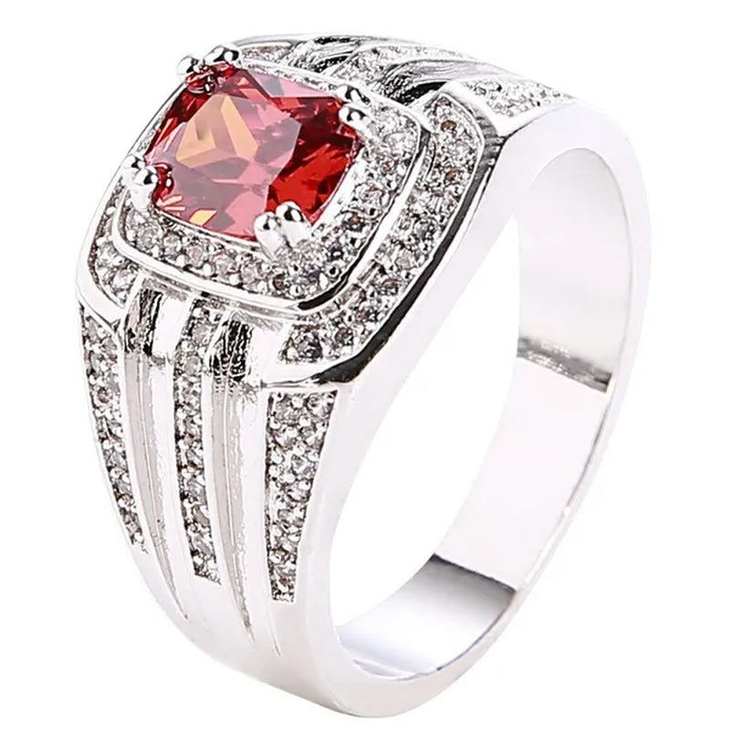 Business Men's Fashion Ring Green Zircon Ring Wedding Engagement Party Jewelry
