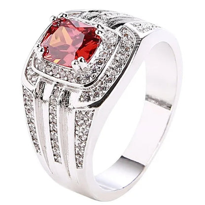 Business Men's Fashion Ring Green Zircon Ring Wedding Engagement Party Jewelry