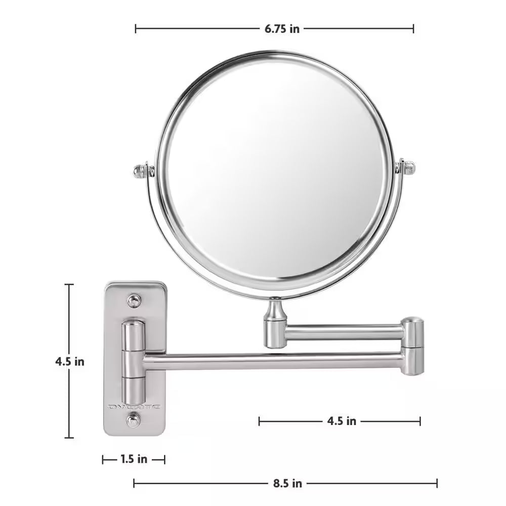 Small round Wall Mounted Nickel Brushed Makeup Mirror (11 In. H X 1.4 In. W), 1X-7X Magnification