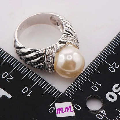 White Pearl White Topaz 925 Sterling Silver Fashion Ring Size 6 7 8 9 10 F709