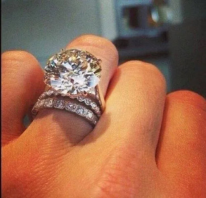 Luxury 925 Solid Sterling Silver Natural Gemstone Huge White Sapphire Diamond Ring Wedding Engagement Promise Ring for Women Jewelry Set Size 6 -10