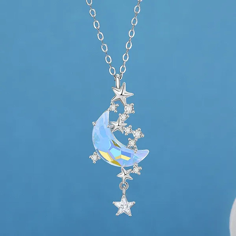 Exquisite Starry Sky Moon Moonstone Necklace Elegant Ladies Birthstone Pendant Necklace Birthday Party Girl Gift