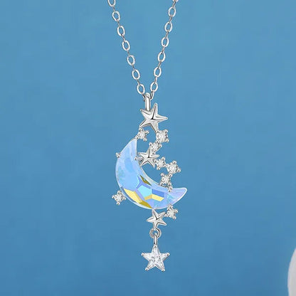Exquisite Starry Sky Moon Moonstone Necklace Elegant Ladies Birthstone Pendant Necklace Birthday Party Girl Gift