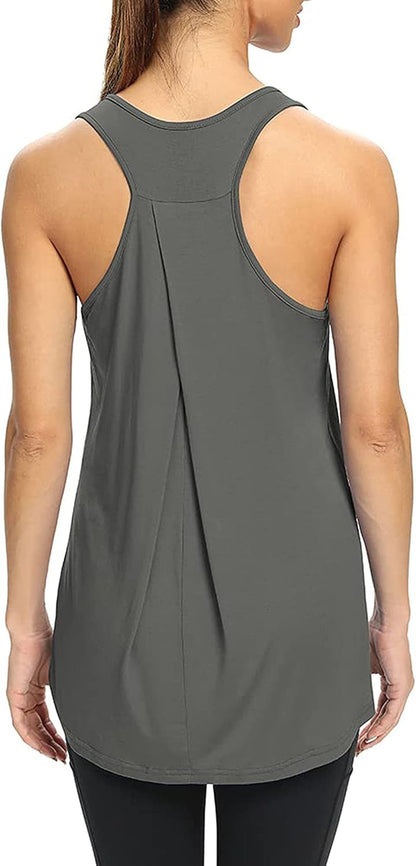 Workout Yoga Athletic Shirts Racerback Long Tank Tops Loose Fit for Women