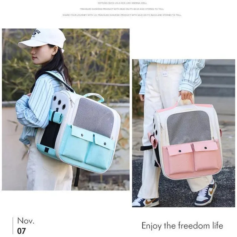 Pet Carrier Backpack Small Medium Dogs Cats Large Space Fits Up To 20 Lbs Pets Foldable Backpack Safety Lock Zipper Breathable Mesh Travel Hiking