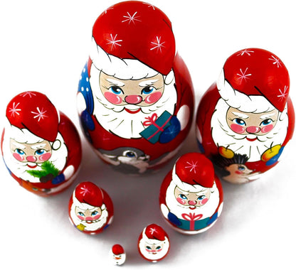 Matryoshkas Russian Nesting Dolls Christmas Santa Claus Set 7 Pcs Unique Stocking Stuffer Ideas