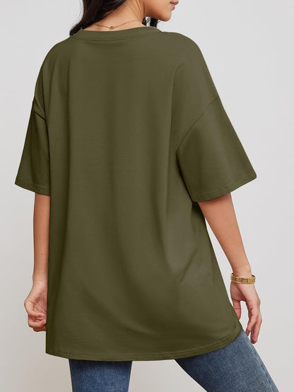 Womens Summer Oversized Shirts V Neck Business Casual Workout Tops Beach Vacation 2025 Gym Clothes