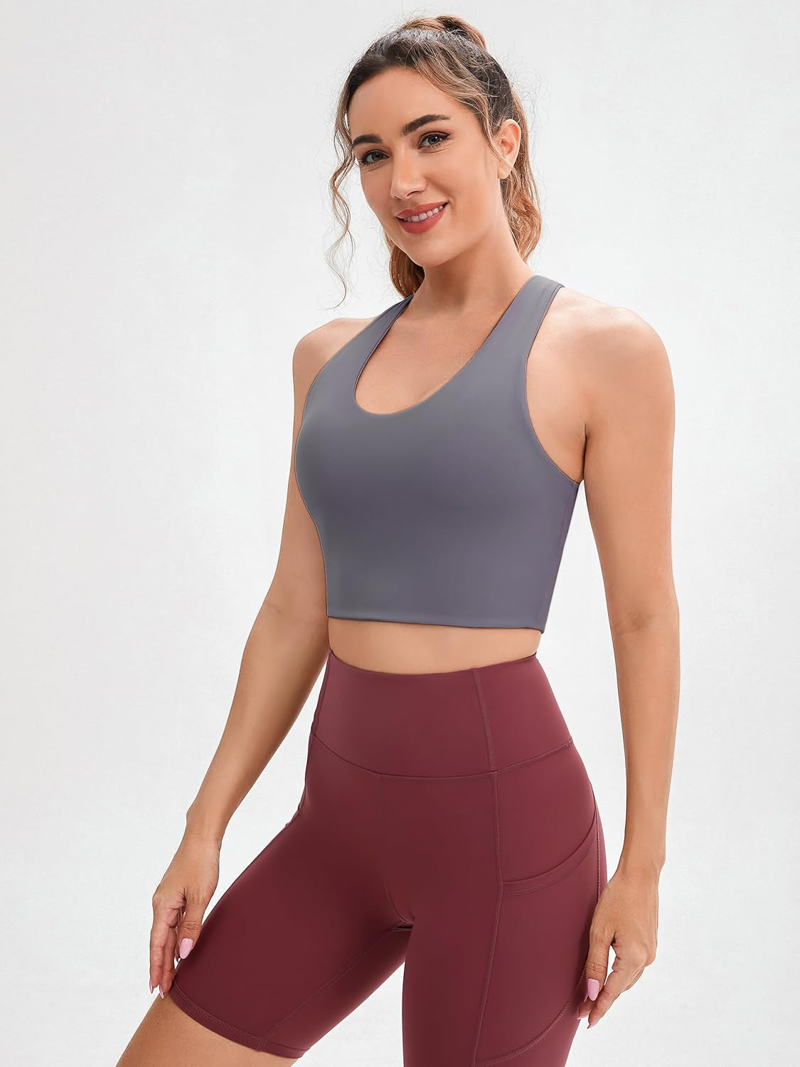 Sports Bras for Women Criss-Cross Back Padded Workout Tank Tops Medium Support Crop Tops for Women