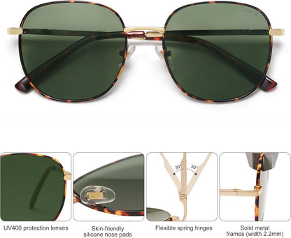 Classic Trendy Square Sunglasses for Women Men Cute Big Frame Gold Shades SJ1137