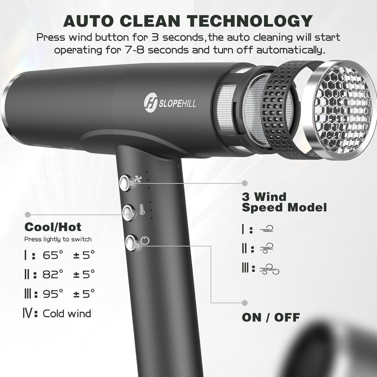 Professional Hair Dryer with Diffuser, Ionic Hair Dryer,Lightweight Compact Powerful & Fast Salon Blow Dryer with High Speed Brushless Motor, Travel Hair Dryer, Women & Men (Ceramic, Dark)