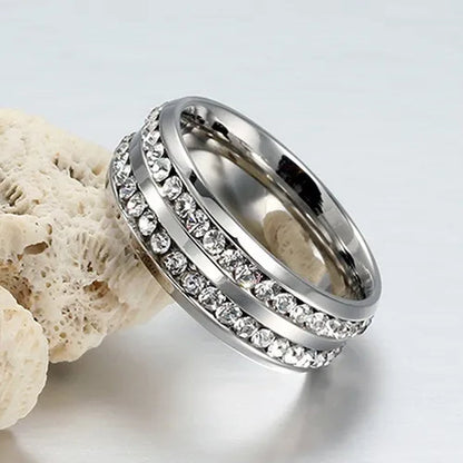 Womens Men's Fashion Double Rows Crystal gold silver black Titanium Steel Wedding Jewelry Ring 6-11