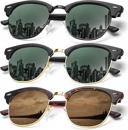 Sunglasses Men Polarized Sunglasses for Men Women Unisex Semi-Rimless Frame Retro Driving Sun Glasses UV Blocking