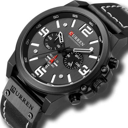 CURREN Men Quartz Watch Army Military Water-proof Calendar Chronograph Wristwatch Leather Strap Male Sport Watches