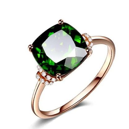 Natural Emerald Diamond Ring 18K Yellow Gold Engagement Jewelry