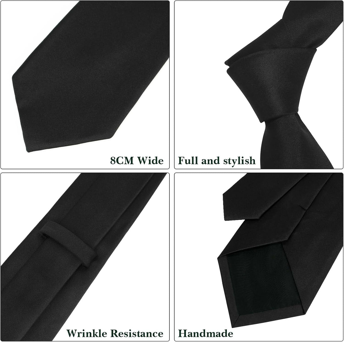Men'S Ties Solid Pure Color 3.15" (8CM) Necktie Plain Formal Black Ties for Men