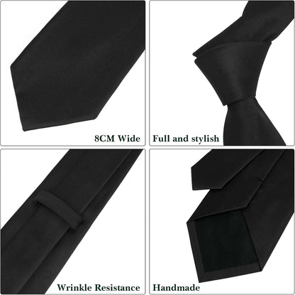 Men'S Ties Solid Pure Color 3.15" (8CM) Necktie Plain Formal Black Ties for Men