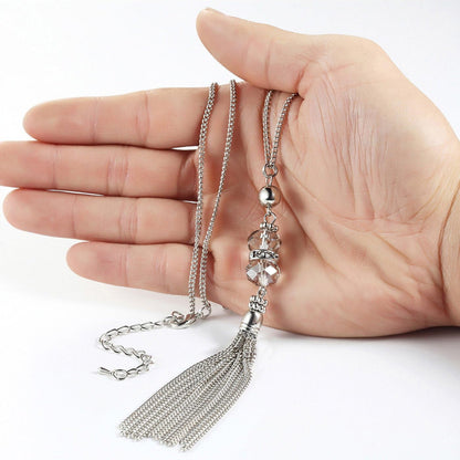 Double Crystal Long Tassels Sweater Chain Pendant Necklace Mother Gift Jewelry 32"