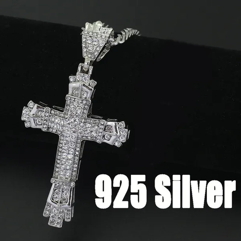 Hip hop cross exquisite men's fashion jewelry 18K gold/925 silver DIAMOND stainless steel pendant necklace