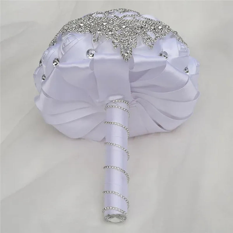 21cm Satin Flowers Wedding Bouquet Bridal Beautiful Hand Holding Flower Bouquet Rhinestone Brooch Bouquets Casamento Ramos De Novia Crystal Bridal Bouquet Broochfull