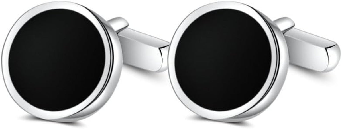 Mens Onyx Cufflinks and Studs Set Silver Black Cufflinks for Men Tuxedo Shirts Business Wedding Gift