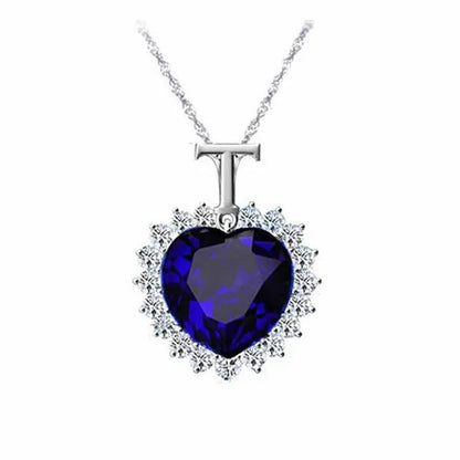 New Titanic Heart of the Ocean Sapphire Crystal Chain Necklace Pendant Plate Jewelry (Color/Blue)