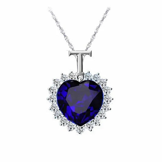 New Titanic Heart of the Ocean Sapphire Crystal Chain Necklace Pendant Plate Jewelry (Color/Blue)