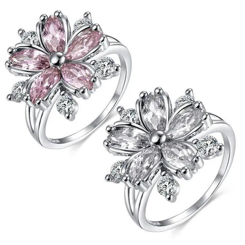 Elegant Women's Flower Ring Luxury  Pink Zircon Ring, Fashionable Flower Shape Women's Ring, Engagement, Wedding Ring, Princess Ring, Promise Ring, Valentine's Day, Christmas Gift. Size US5-11. Happy Shopping!