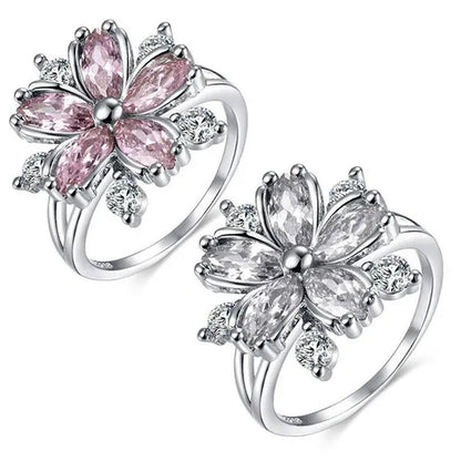 Elegant Women's Flower Ring Luxury  Pink Zircon Ring, Fashionable Flower Shape Women's Ring, Engagement, Wedding Ring, Princess Ring, Promise Ring, Valentine's Day, Christmas Gift. Size US5-11. Happy Shopping!