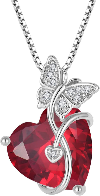 Butterfly Necklace for Women 925 Sterling Silver Love Heart Pendant Necklace Birthstone Jewelry Gifts for Wife Girlfriend Mom Daughter