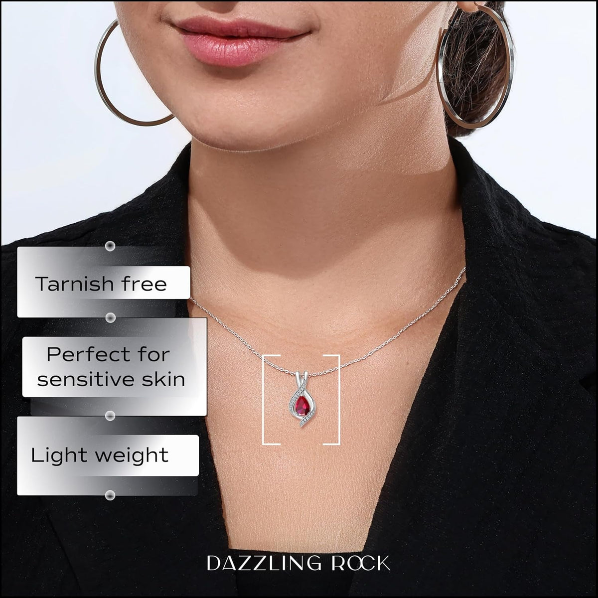 9X6Mm Pear Lab Created Gemstone & round White Diamond Swirl Teardrop Pendant with 18 Inch Chain for Women in Solid Gold