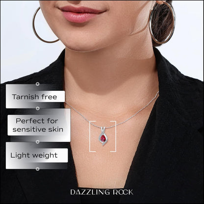 9X6Mm Pear Lab Created Gemstone & round White Diamond Swirl Teardrop Pendant with 18 Inch Chain for Women in Solid Gold