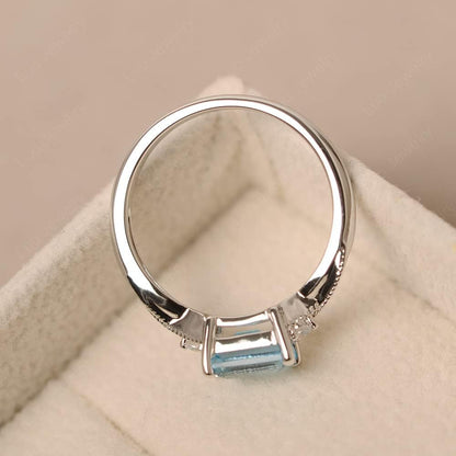 LUO 925 Sterling Silver Emerald Cut 7X5 MM Gemstone Ring East West Dainty Promise Ring for Women