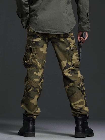 Men'S Cotton Casual Cargo Work Pants Baggy Camo Tactical Combat Trousers with 8 Pockets (No Belt)