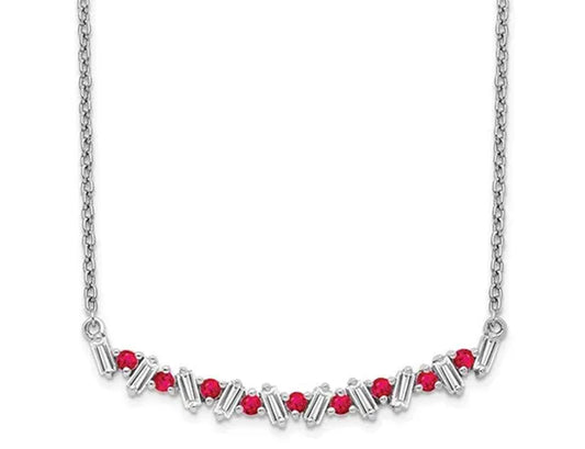 1/4 Carat (ctw) Ruby Bar Necklace in 14K White Gold with Diamonds 1/5 carat (ctw)