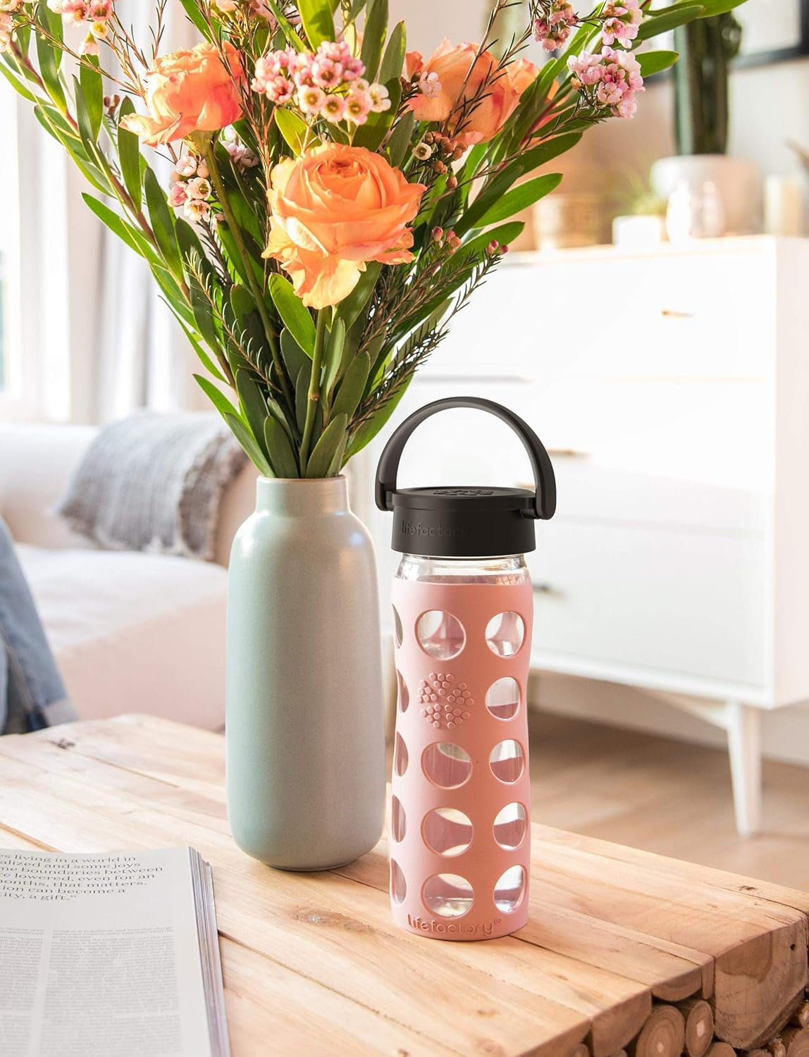 16-Ounce Bpa-Free Glass Water Bottle with Classic Cap and Protective Silicone Sleeve, Teal Lake