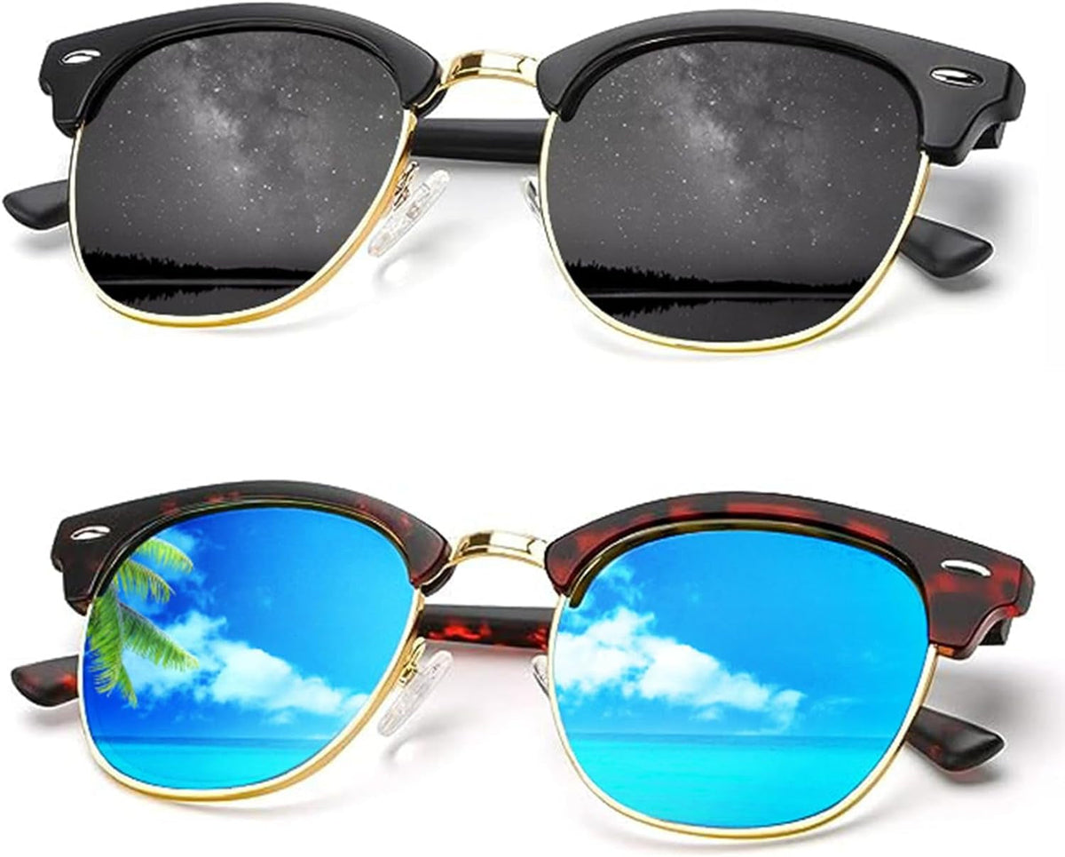 Sunglasses Men Polarized Sunglasses for Men Women Unisex Semi-Rimless Frame Retro Driving Sun Glasses UV Blocking