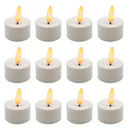 Battery Operated 3D Wick LED Tea Lights, White - Set of 12