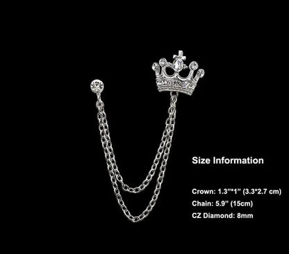 Classic European Crown Brooch Lapel Pin Men Suit Boutonniere Badge Brooches for Men Women Broches Chain Tassel Lapel Pins Gift