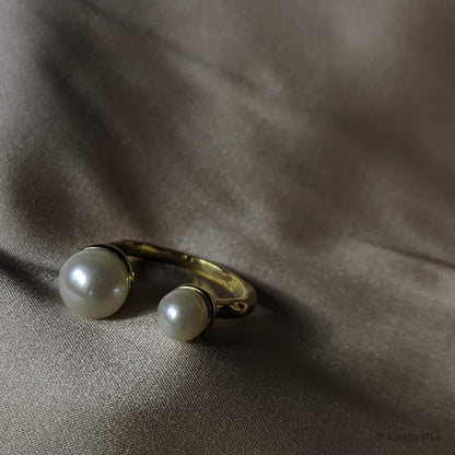 18K Gold Plated Freshwater Cultured Pearl Ring Gold Knuckle Rings Two Pearls Open Midi Ring Open Cuff Wrap Band