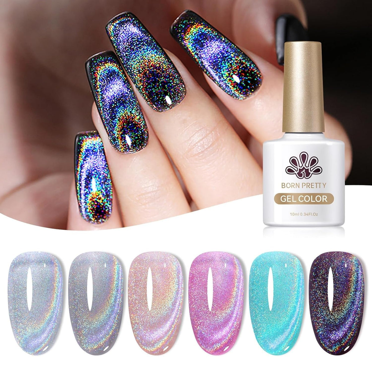 Cat Magnetic Gel Nail Polish Set Auroras 9D Cat Magnetic Eye Glitter Gel Polish Nail Art Manicure Collection Gift 6PCS