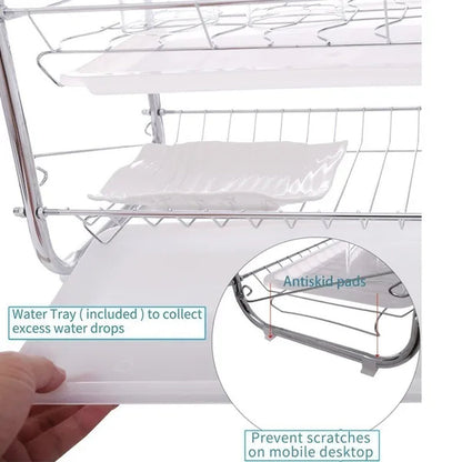 Dish Drying Rack 3-Tier Dish Drainer Rack Kitchen Storage with Drainboard and Cutlery Cup Dish Shelf Tableware Holder