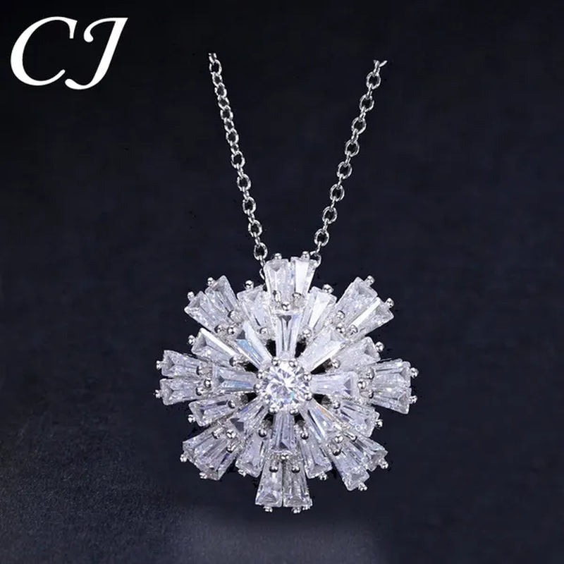 CANDICE Elegant Big Snowflake Pendant Necklace Inlay Luxury Quality Multi Cut CZ Diamond Women Banquet Jewelry With Silver Plating