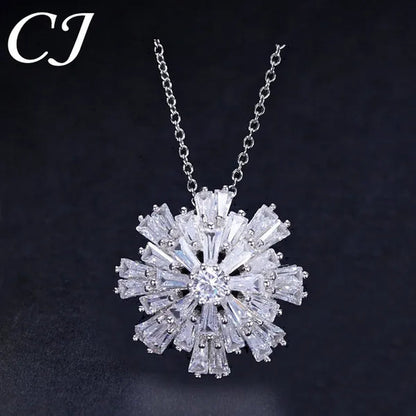 CANDICE Elegant Big Snowflake Pendant Necklace Inlay Luxury Quality Multi Cut CZ Diamond Women Banquet Jewelry With Silver Plating