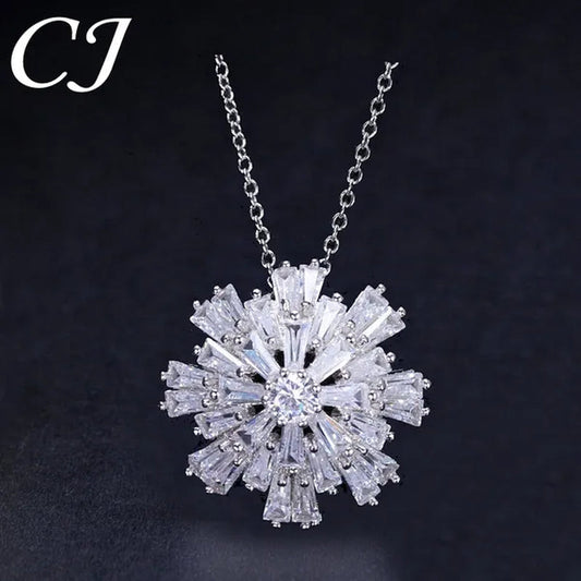 CANDICE Elegant Big Snowflake Pendant Necklace Inlay Luxury Quality Multi Cut CZ Diamond Women Banquet Jewelry With Silver Plating